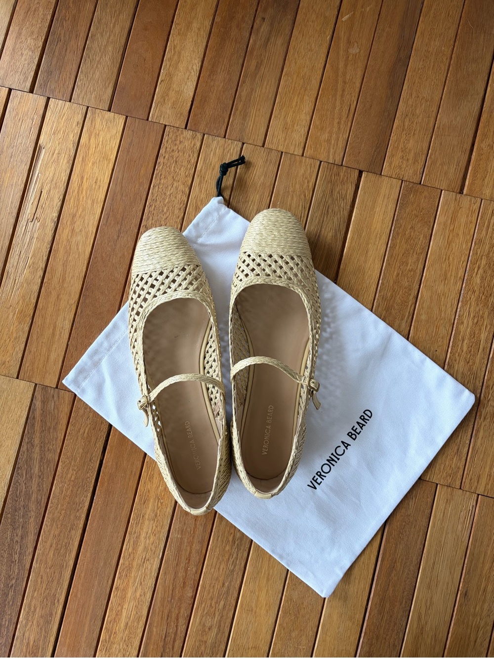 Veronica Beard Natural Beige Woven Mary Jane Flats